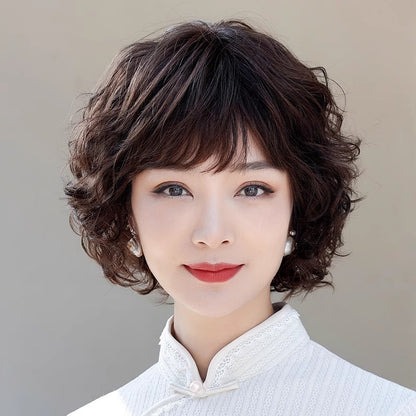 Short Curly Hair Full-head Wig Real Fluffy Breathable