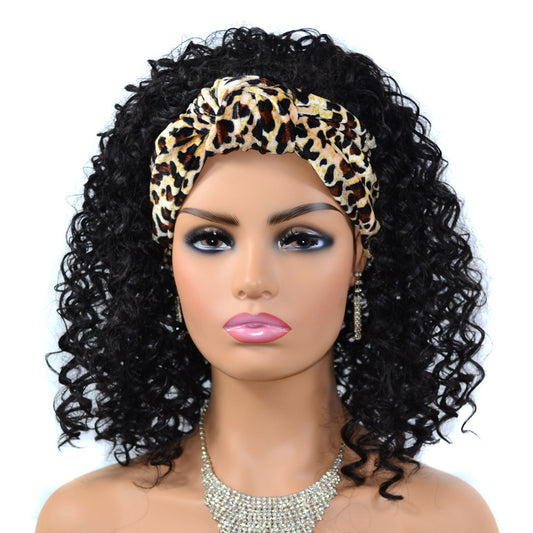 Leopard Print Headband Bandana Wig Head Length Deep Curly Wig