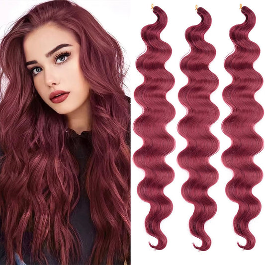 Style Wine Red Big Wave Chemical Fiber Braided Hair Crochet Hair Wig