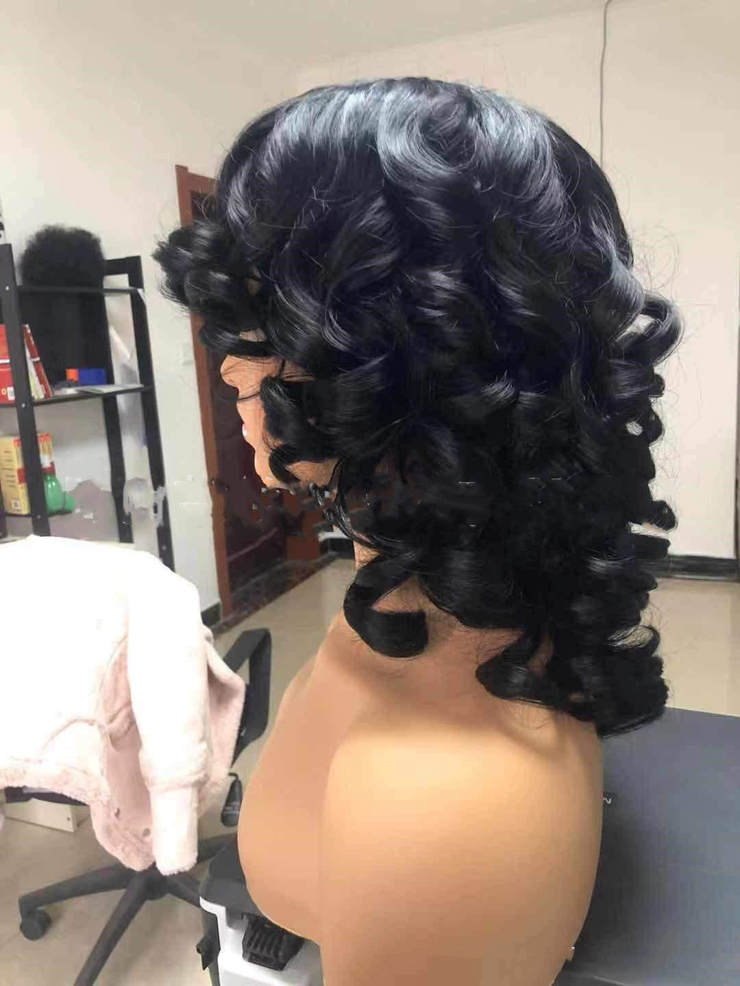 Black Wig Beauty Short Wavy Black Explosive Headgear Wig