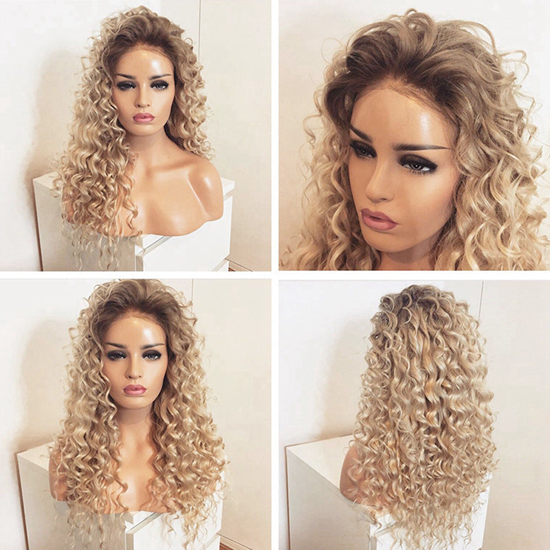 Blonde long curly wig