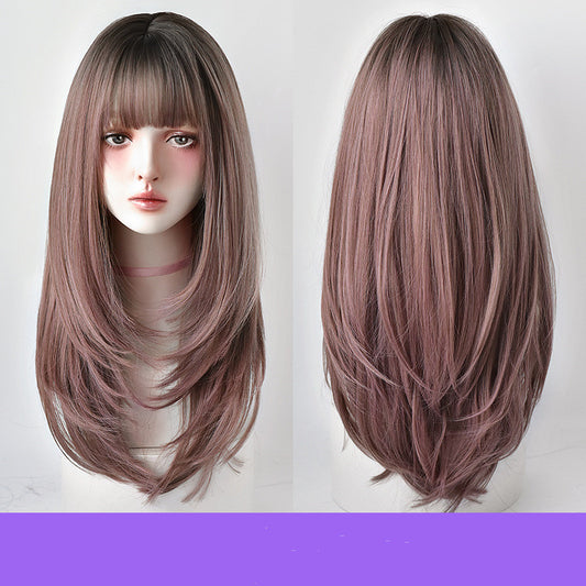 Wig Female Long Hair, Long Straight Hair, Inner Button Air Bangs