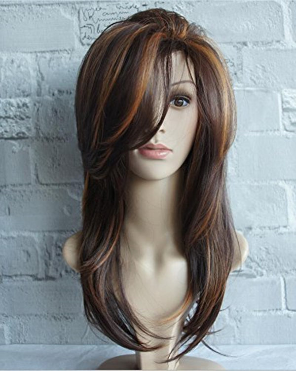 Women's Linen Mixed Brown Medium-length Straight Hair Wig