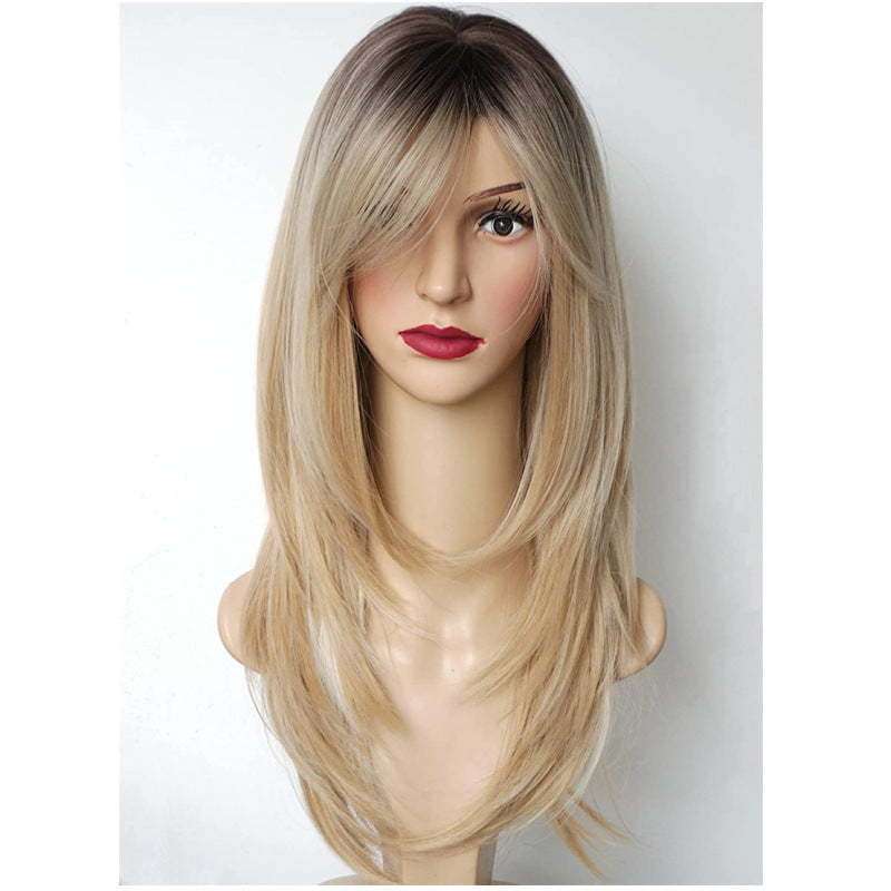 Women's High Temperature Silk Oblique Bangs Gradient Wig