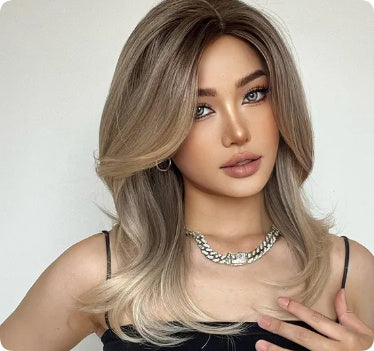 Mid-length Platinum Gradient Color Full-head Wig Chemical Fiber