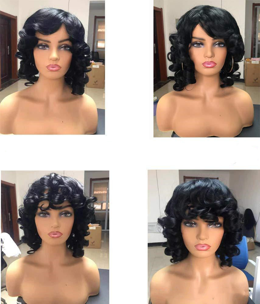 Black Wig Beauty Short Wavy Black Explosive Headgear Wig