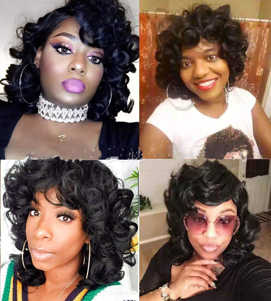 Black Wig Beauty Short Wavy Black Explosive Headgear Wig