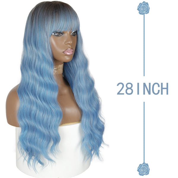 Women's Long Big Wave Chemical Fiber Wig Head Cover