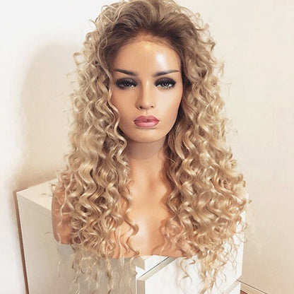 Blonde long curly wig