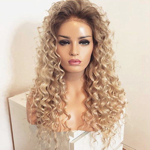 Blonde long curly wig