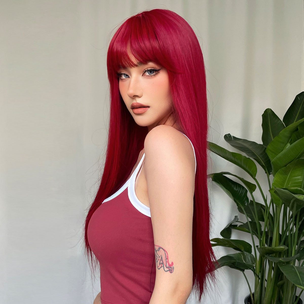 Red Long Straight Wig Head Cover With Style