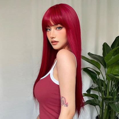 Red Long Straight Wig Head Cover With Style