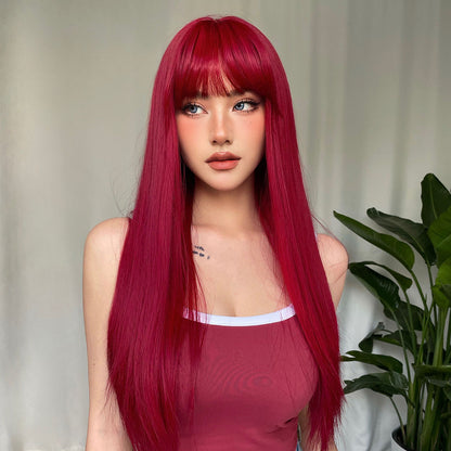 Red Long Straight Wig Head Cover With Style