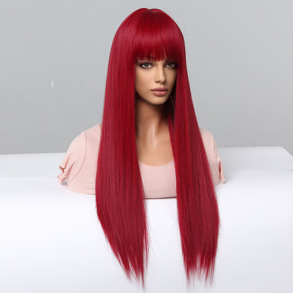 Red Long Straight Wig Head Cover With Style