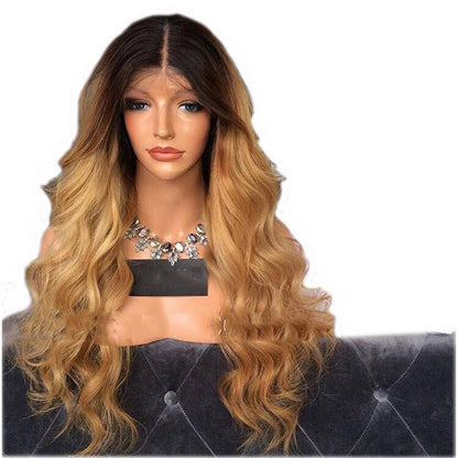 Black Gradient Gold Long Curly Hair Big Wavy T Color Wig