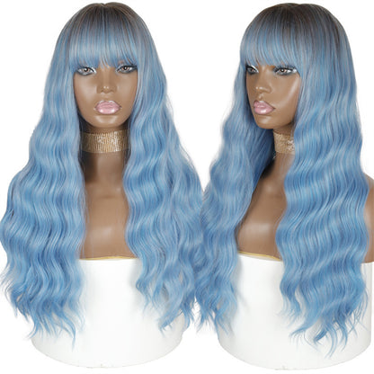 Women's Long Big Wave Chemical Fiber Wig Head Cover