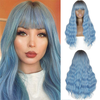 Women's Long Big Wave Chemical Fiber Wig Head Cover