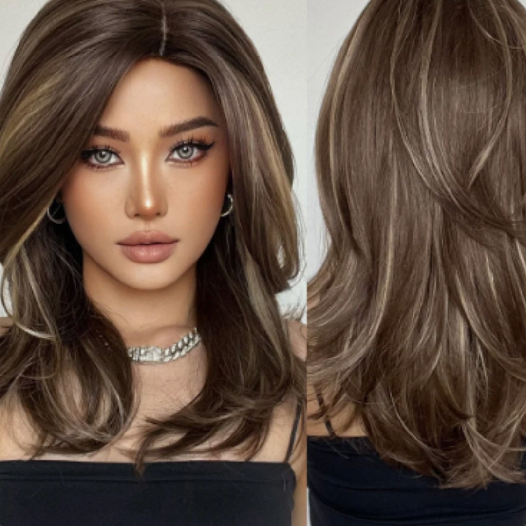 Mid-length Platinum Gradient Color Full-head Wig Chemical Fiber