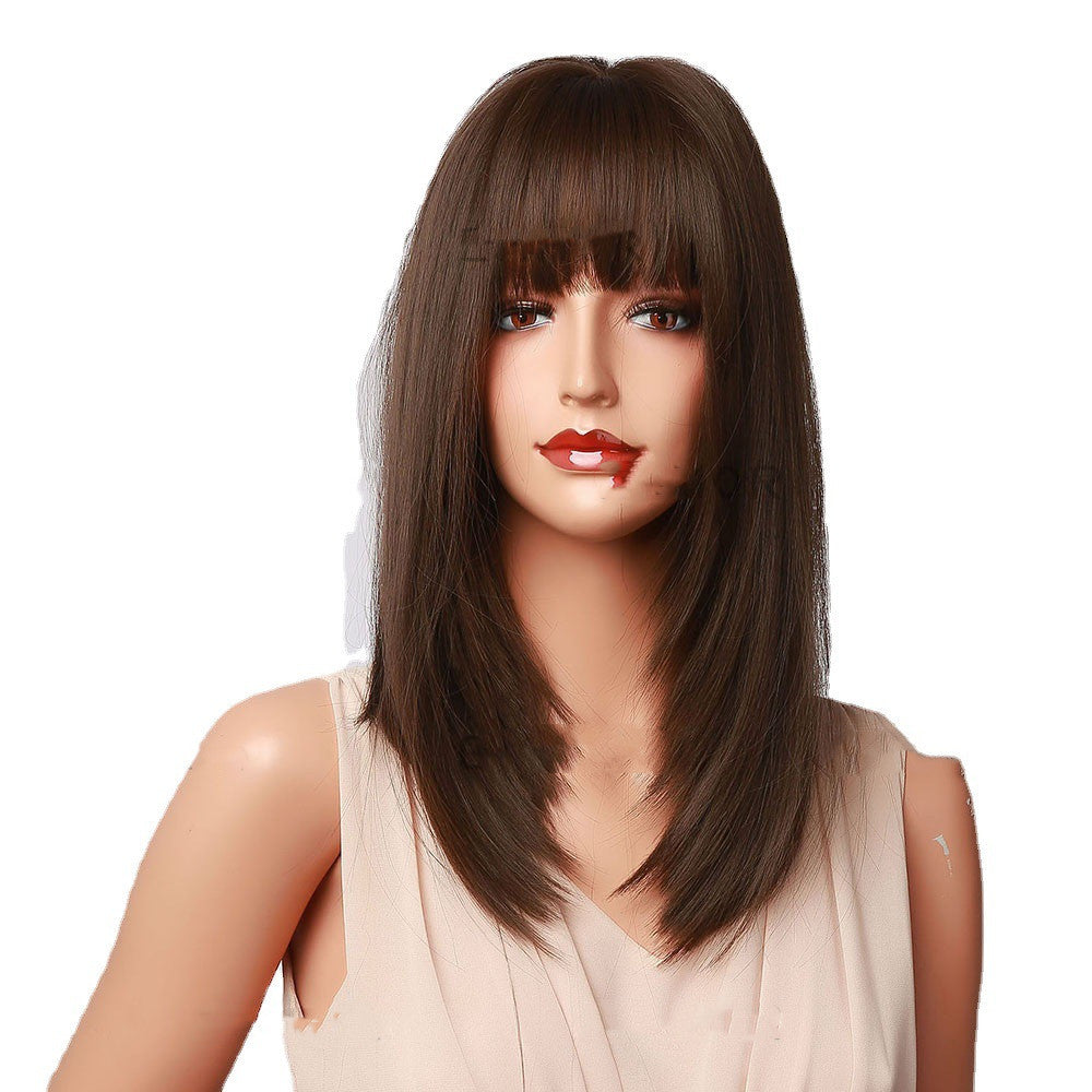 Black And Brown To Modify The Face Shape Shoulder Wig