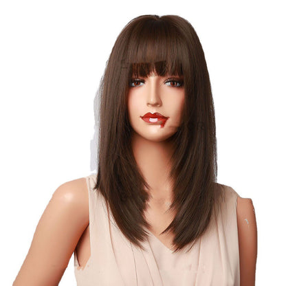 Black And Brown To Modify The Face Shape Shoulder Wig