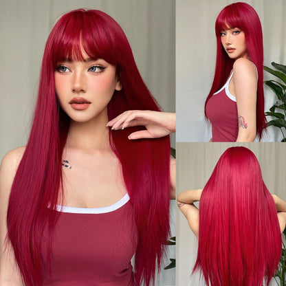 Red Long Straight Wig Head Cover With Style
