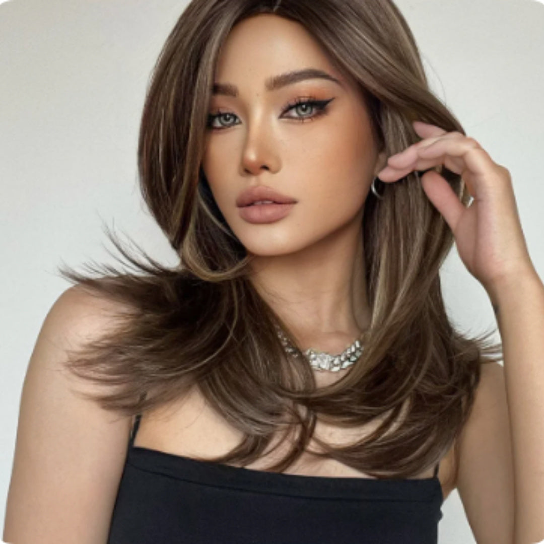 Mid-length Platinum Gradient Color Full-head Wig Chemical Fiber