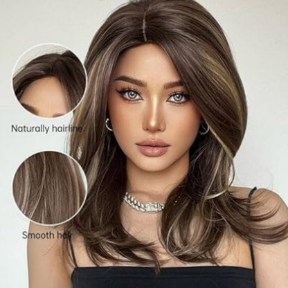 Mid-length Platinum Gradient Color Full-head Wig Chemical Fiber