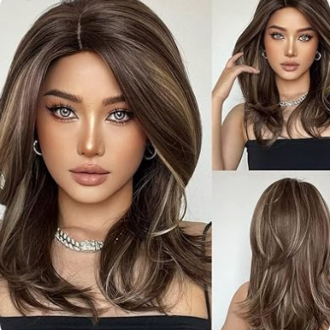 Mid-length Platinum Gradient Color Full-head Wig Chemical Fiber