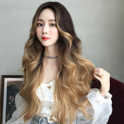 Long Hair Full-head Natural Big Wave Golden Hand-rolled Wig