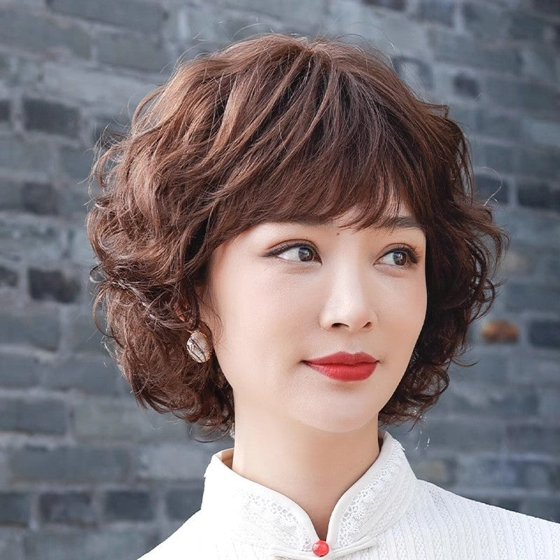 Short Curly Hair Full-head Wig Real Fluffy Breathable
