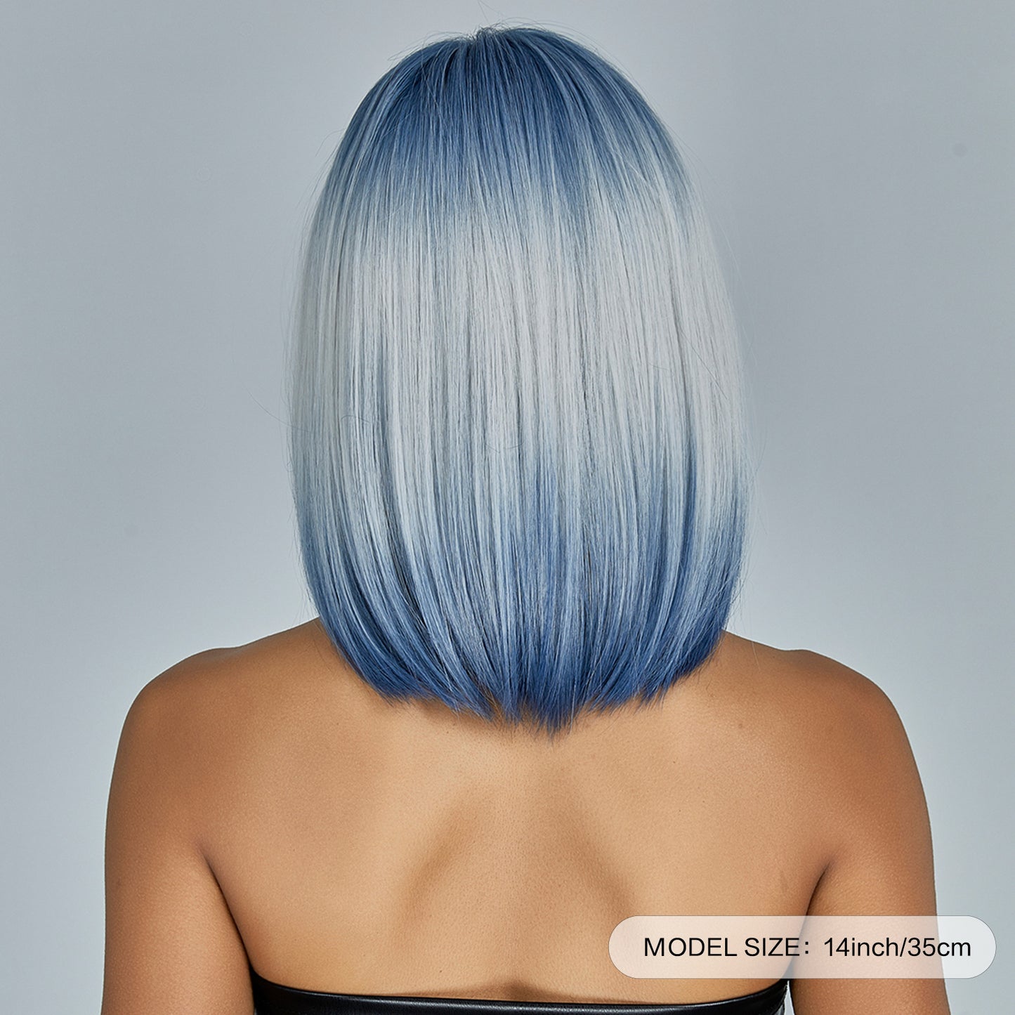 New Wig With Bangs Gradient Blue Short Straight Hair Natural
